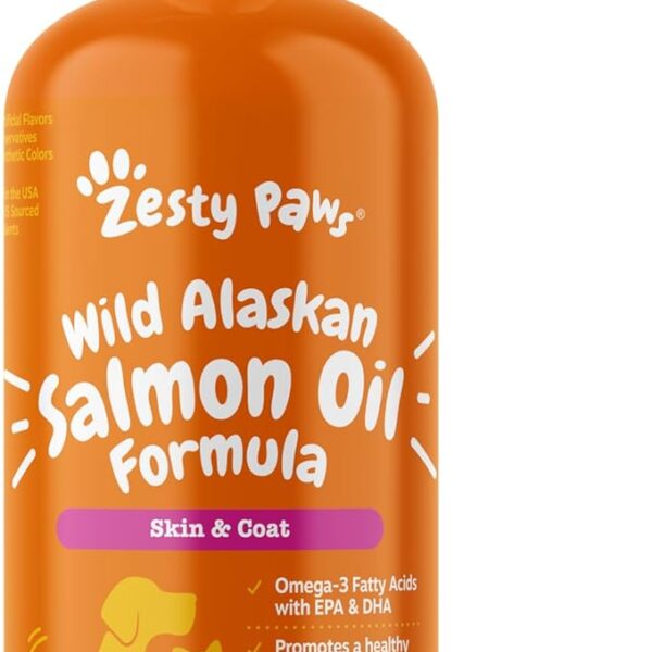 Zesty Paws Wild Alaskan Omega-3 Blend Pollock + Salmon Oil for Dogs and Cats- Skin and Coat Support, Omega 3 Supplement for Pets, 32oz