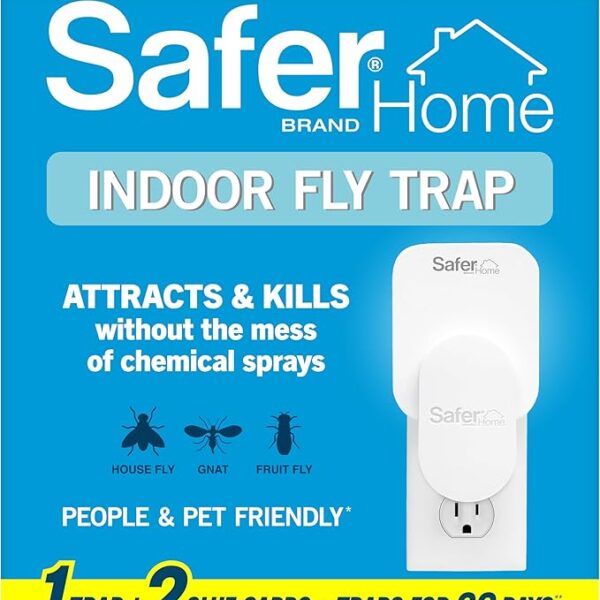 Safer Home Indoor Plug-In Fly Trap - SH502 - Effective Fruit Fly Traps for Indoors, Gnat Traps for House Indoor, 400 Sq Ft Protection - Style: 1 Device + 2 Glue Cards