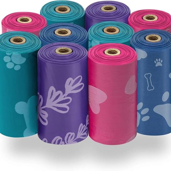 Best Pet Supplies Dog Poop Bags for Waste (150 Bags) Refuse Cleanup, Doggy Roll Replacements for Outdoor Puppy Walking and Travel, Leak Proof and Tear Resistant, Thick Plastic - Assorted Colors