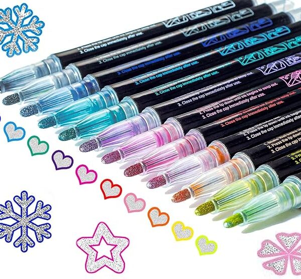 Glitter Markers Outline Glitter Pens: 12 Shimmer Metallic Tween Teen Girl Gifts Trendy Stuff 4-16 Year Old,Arts Crafts Kids Ages 8-12,Art Supplies Kids 6-8 9-12 10-12,Cute Cool Fun Crafts Girls 8-12