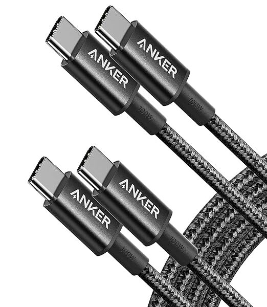 Anker USB C to USB C Cable (6FT, 2Pack), Type C 100W Charger Cord Fast Charging for iPhone 16 Series,MacBook Pro 2020,Pixel And More(USB 2.0,Black)