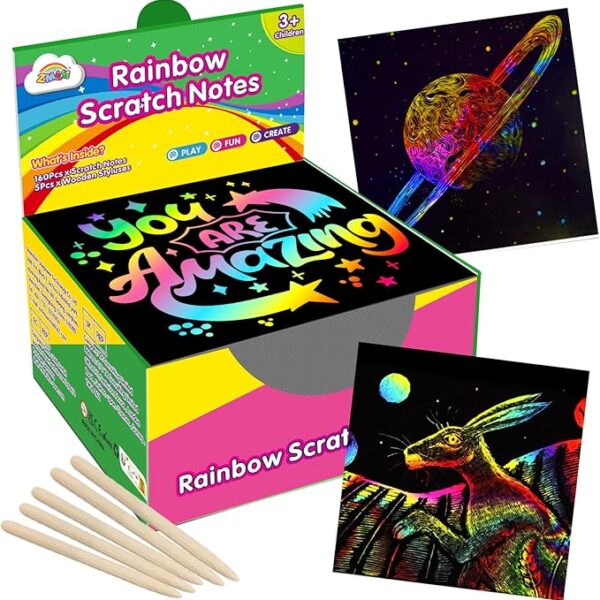 ZMLM Rainbow Scratch Paper Art Crafts Mini Notes Kids Gifts 4 5 6 7 8 9 10 Years Old Girls Boys Students Teens Classroom Prizes Supplies School Birthday Party Travel Toy